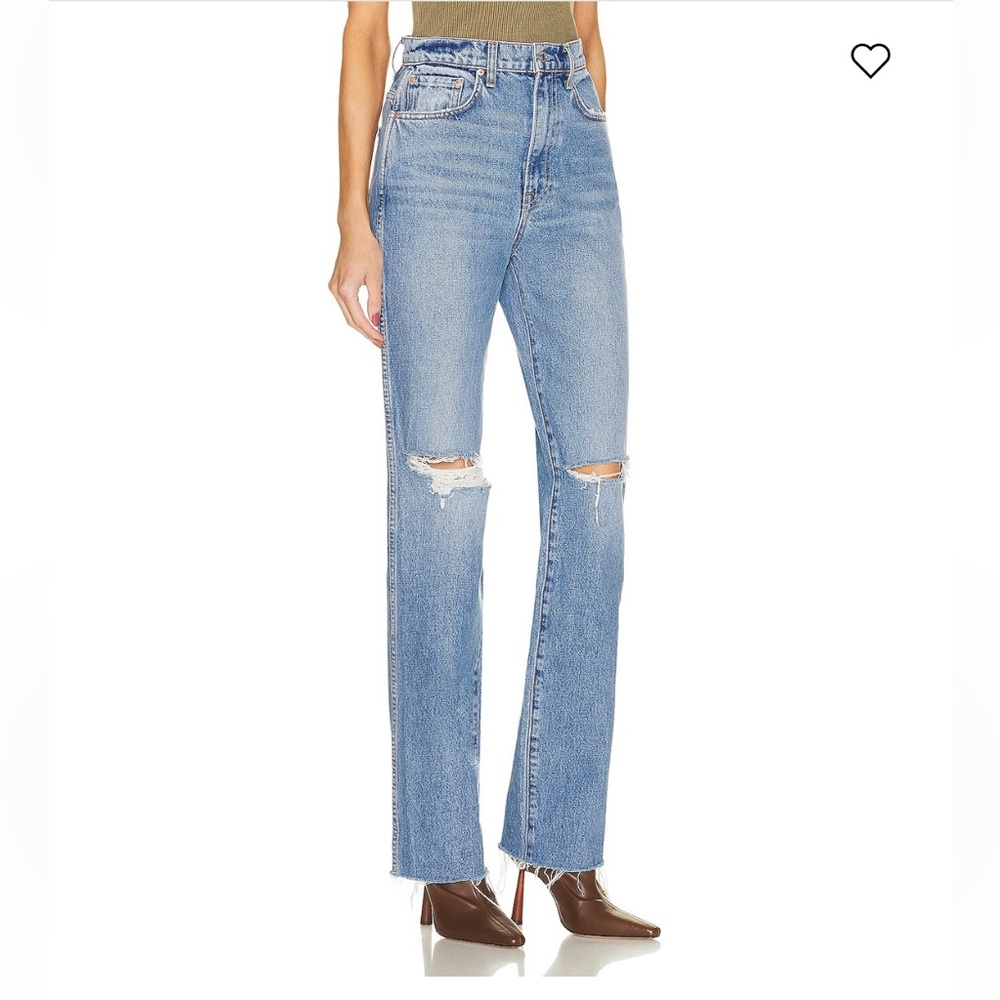 GRLFRND High-Rise Straight-Leg Ripped Light Blue Jeans